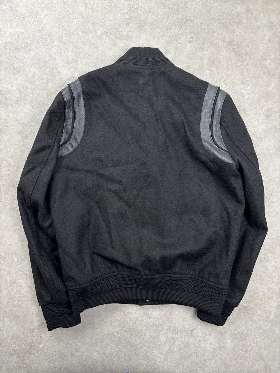 AW2022 Saint Laurent Black Wool Leather Varsity Teddy Jacket xmyYrDDy 4