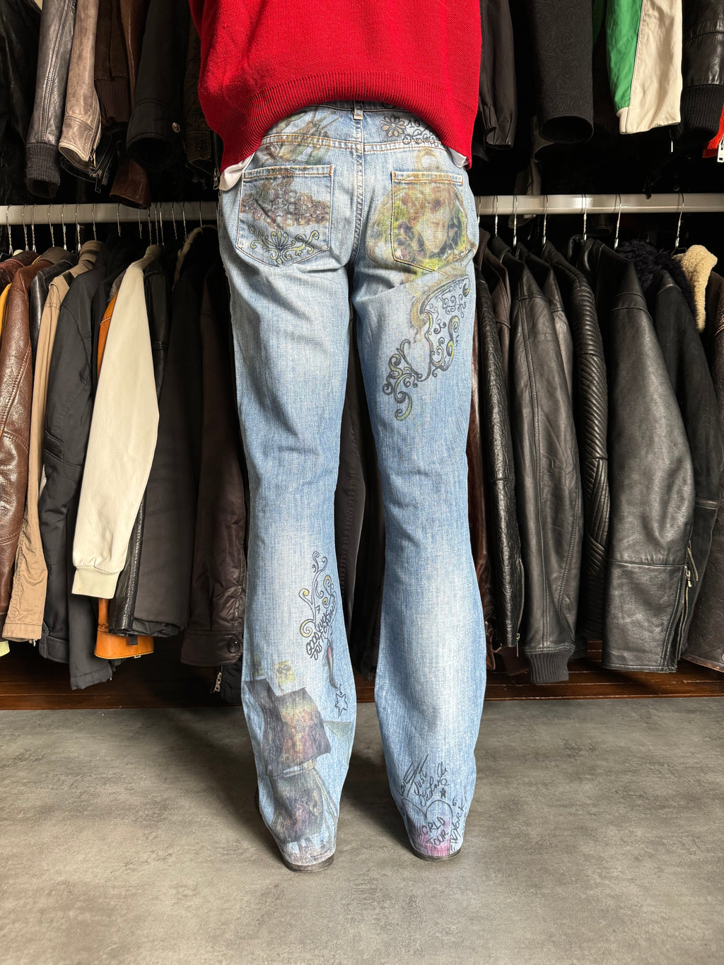 SS2007 Cavalli Painted Demoniac War Denim Pants (M) - 5