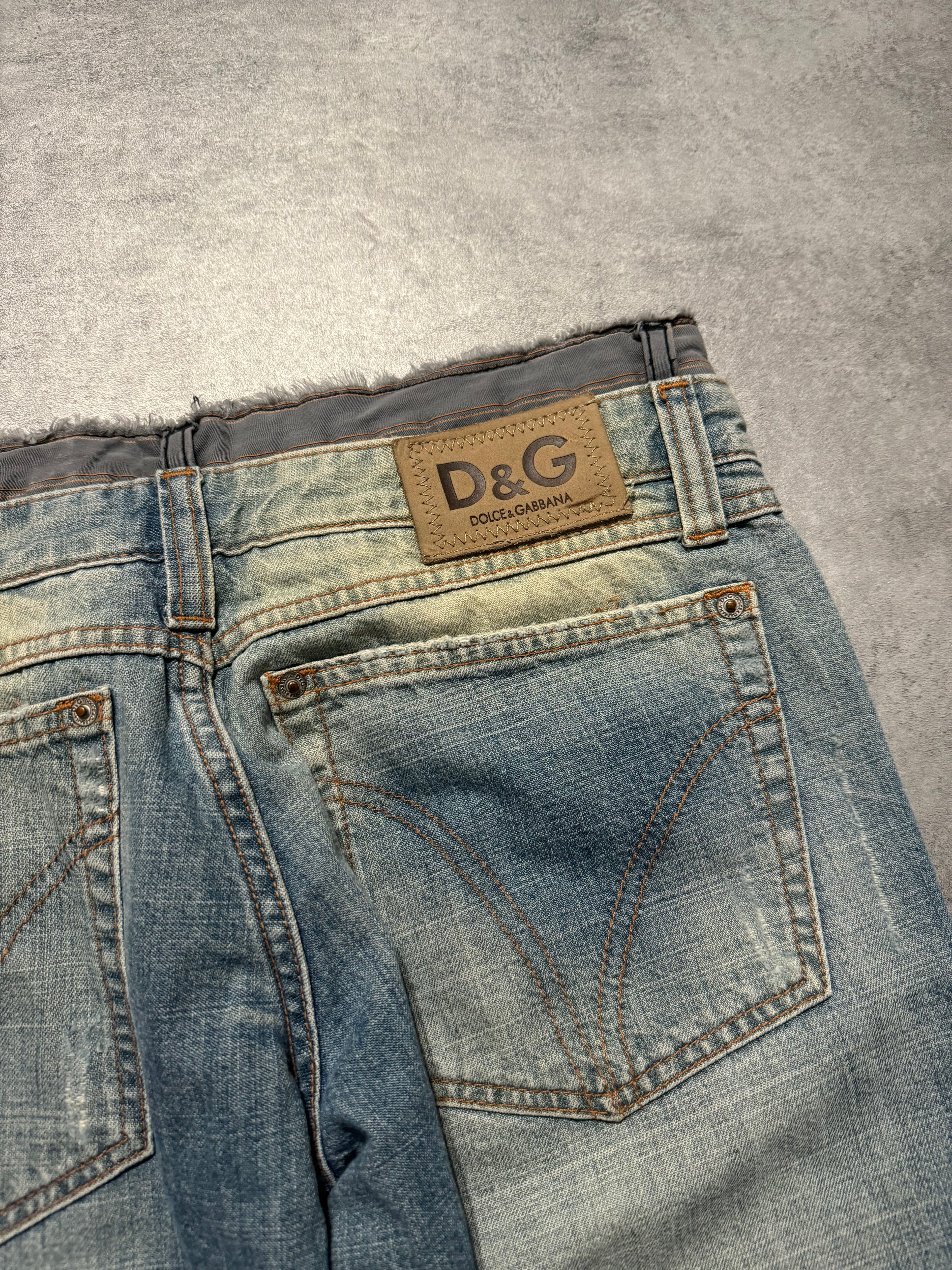 SS2005 Dolce & Gabbana Faded Double-Waisted Denim Jeans (M) - 3