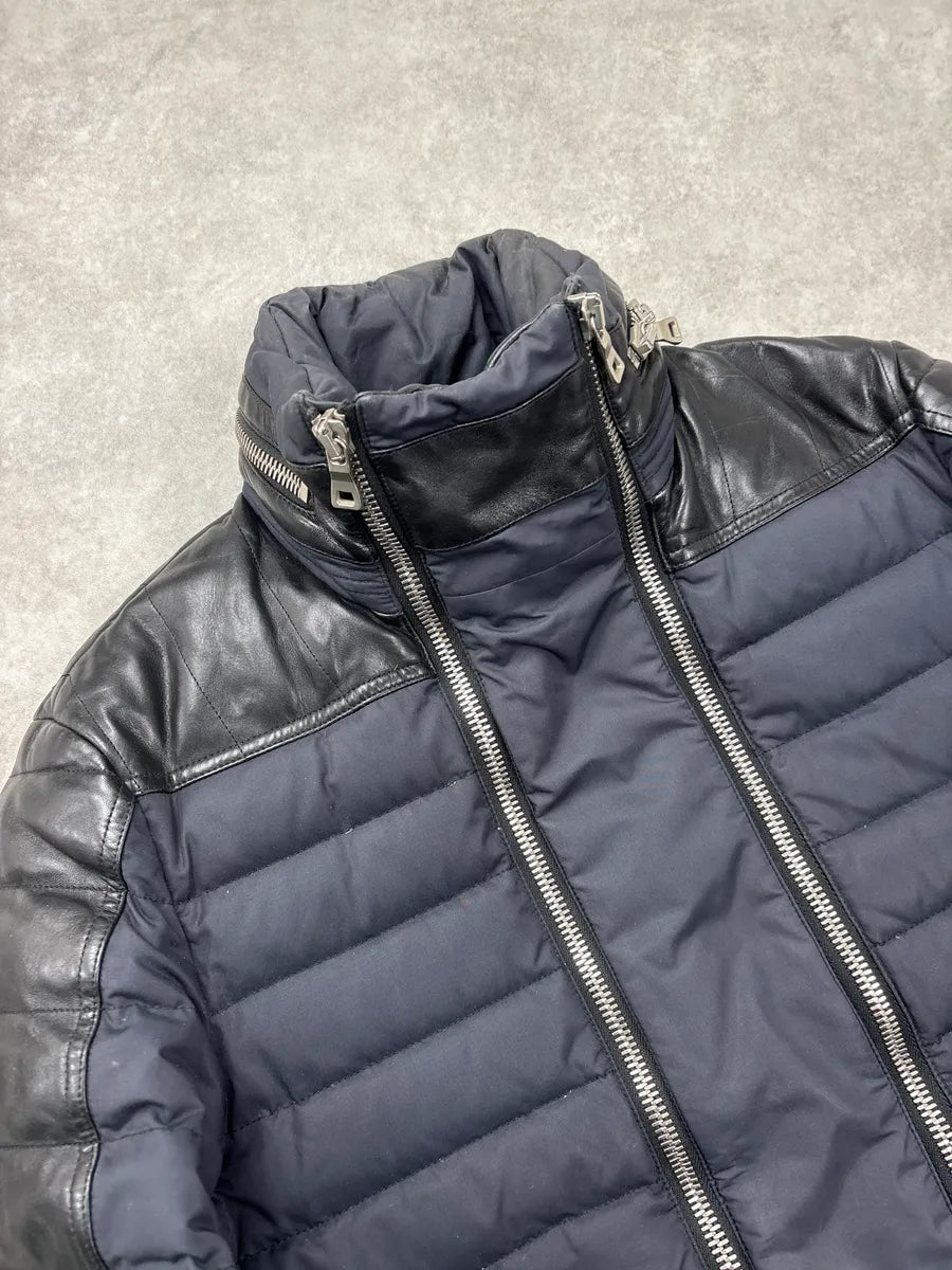 AW2015 Balmain Navy Hybrid Quilted Nylon & Leather Puffer Jacket xtUVUQxm 5