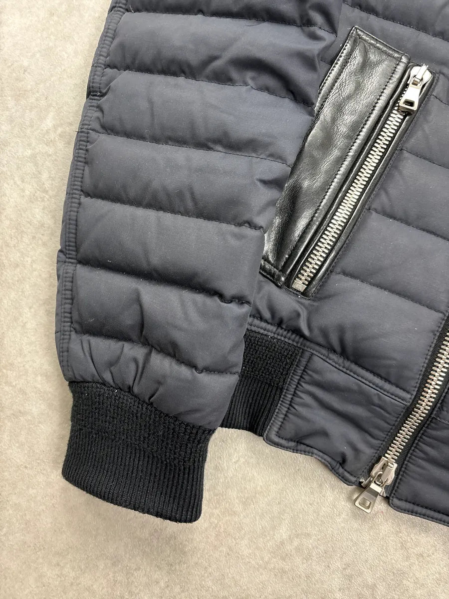 AW2015 Balmain Navy Hybrid Quilted Nylon & Leather Puffer Jacket xtUVUQxm 8