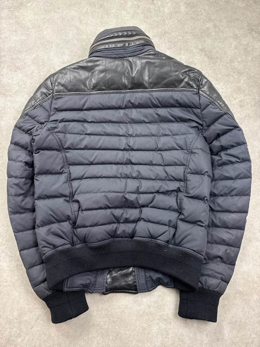 AW2015 Balmain Navy Hybrid Quilted Nylon & Leather Puffer Jacket xtUVUQxm 6