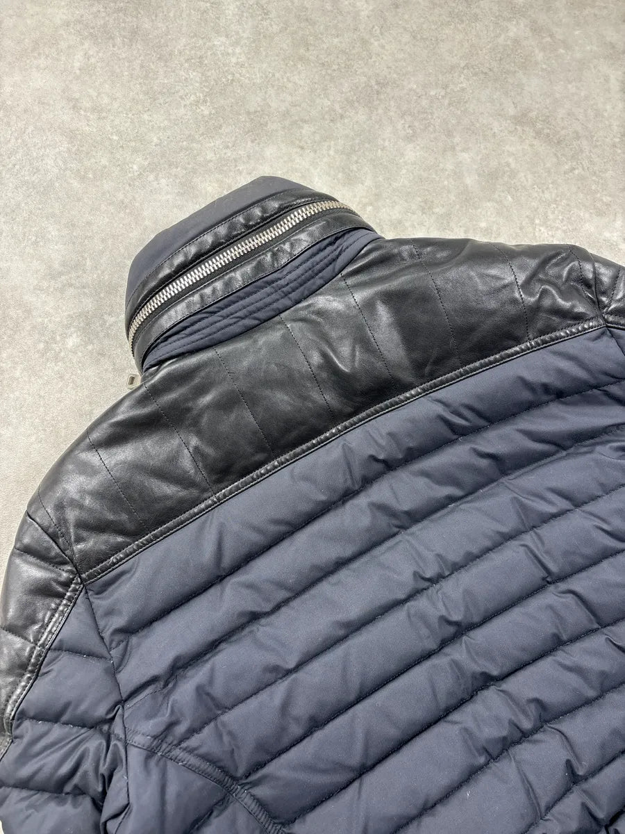 AW2015 Balmain Navy Hybrid Quilted Nylon & Leather Puffer Jacket xtUVUQxm 9