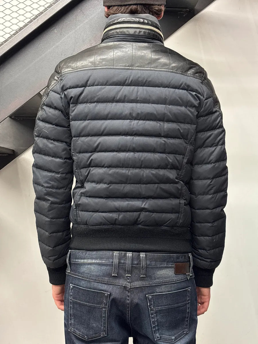 AW2015 Balmain Navy Hybrid Quilted Nylon & Leather Puffer Jacket xtUVUQxm 3