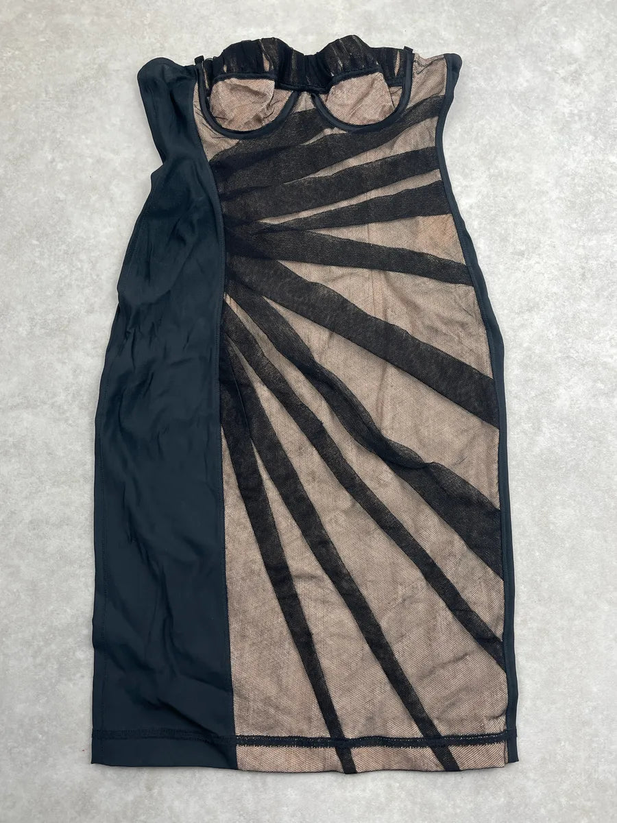 2000s Dolce & Gabbana Black Sunburst Mesh Panel Bustier Dress xugUleOl 2