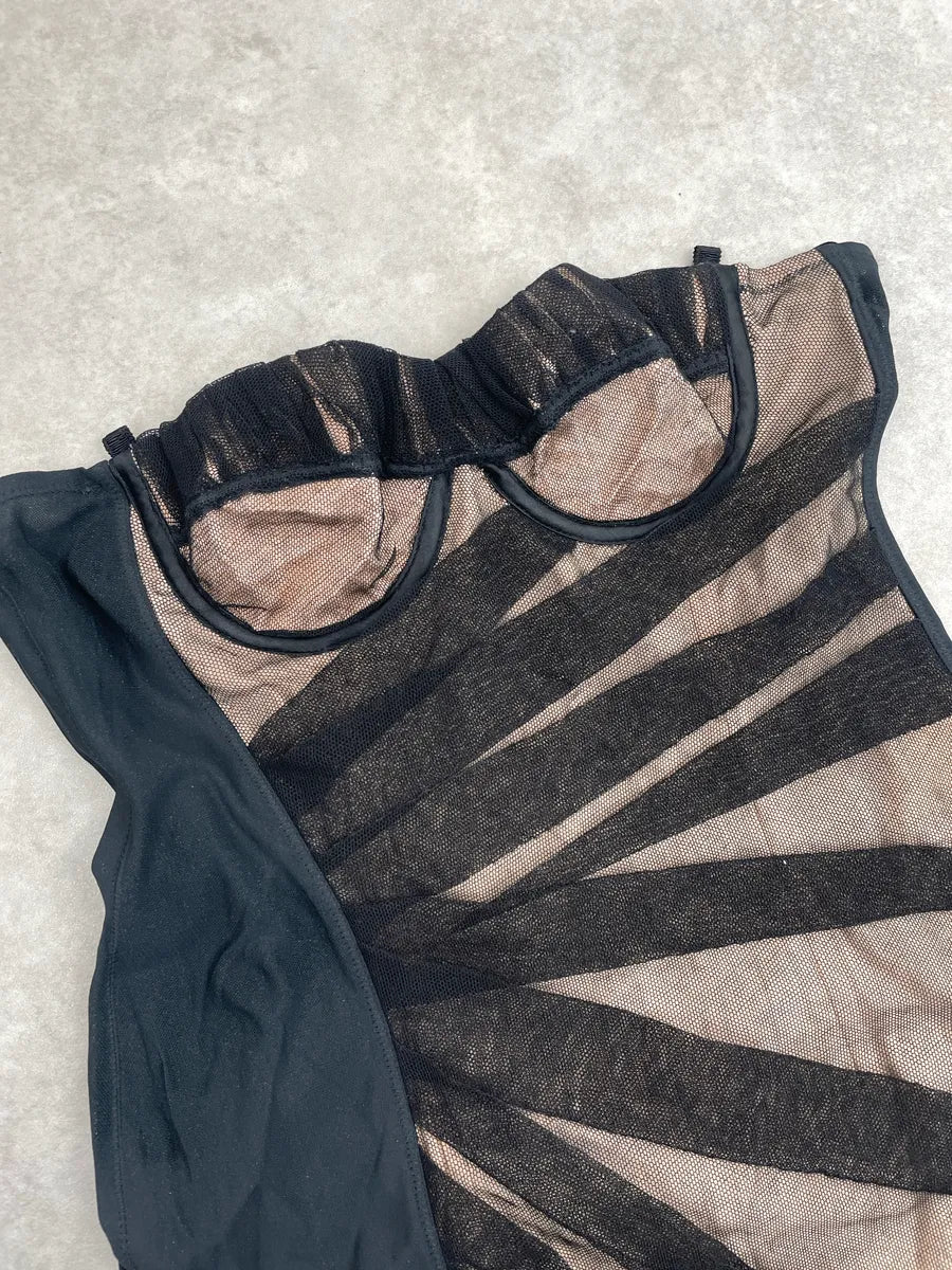 2000s Dolce & Gabbana Black Sunburst Mesh Panel Bustier Dress xugUleOl 6