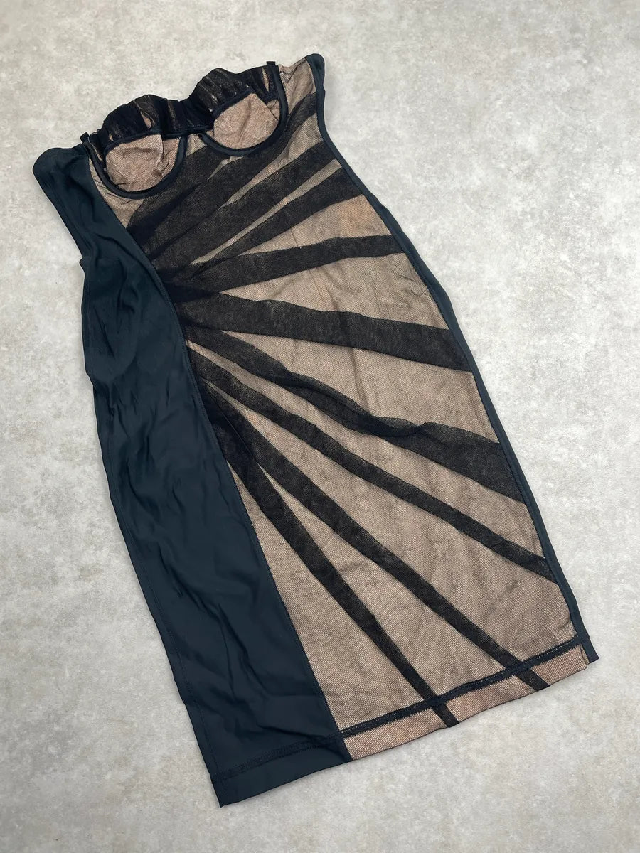 2000s Dolce & Gabbana Black Sunburst Mesh Panel Bustier Dress xugUleOl 4