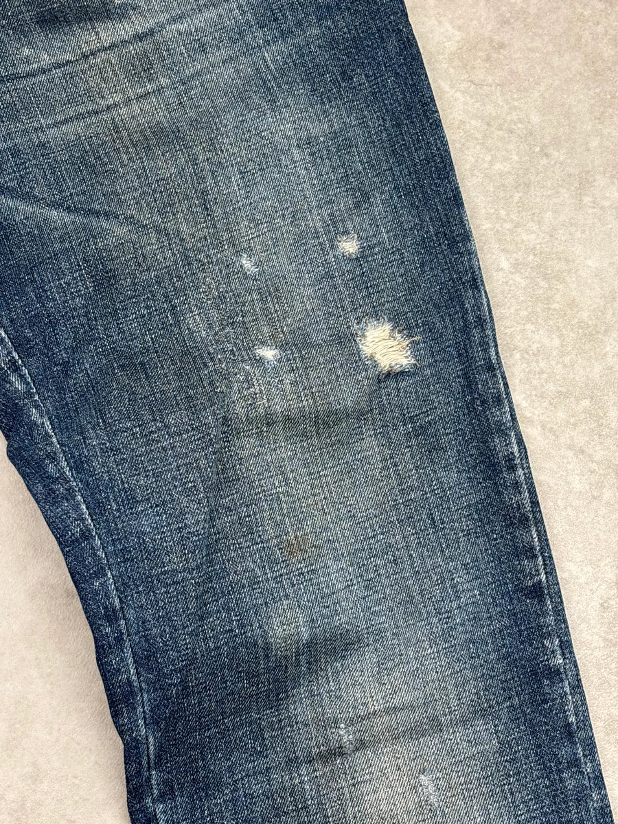 SS2006 Dolce & Gabbana Blue Denim Frayed Waistband Distressed Low Rise Jeans xwmUVzQP 10