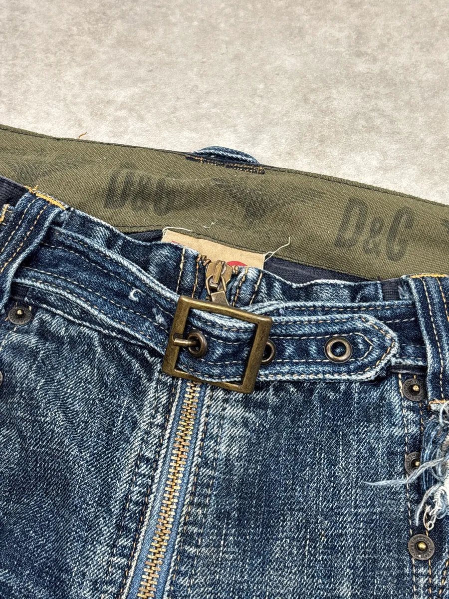 SS2006 Dolce & Gabbana Blue Denim Frayed Waistband Distressed Low Rise Jeans xwmUVzQP 6