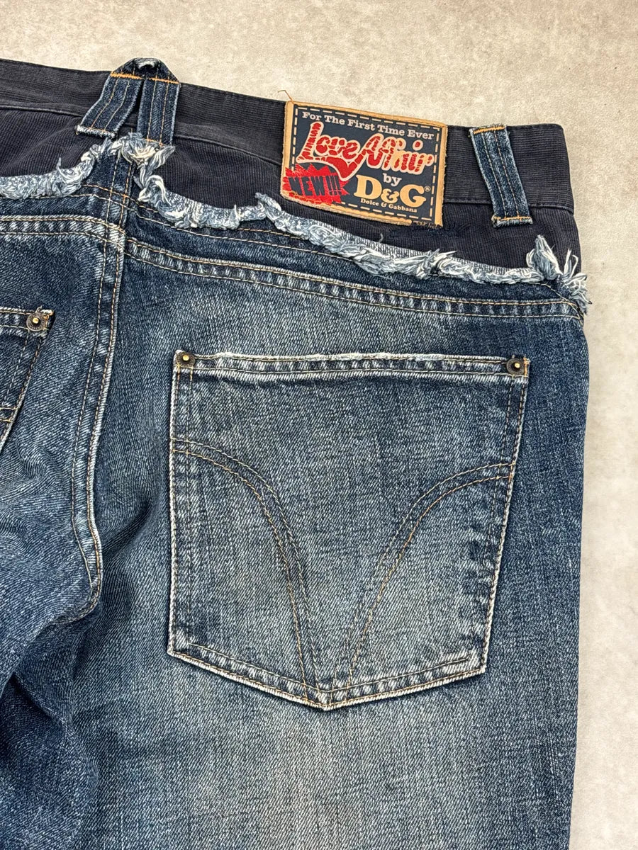 SS2006 Dolce & Gabbana Blue Denim Frayed Waistband Distressed Low Rise Jeans xwmUVzQP 9