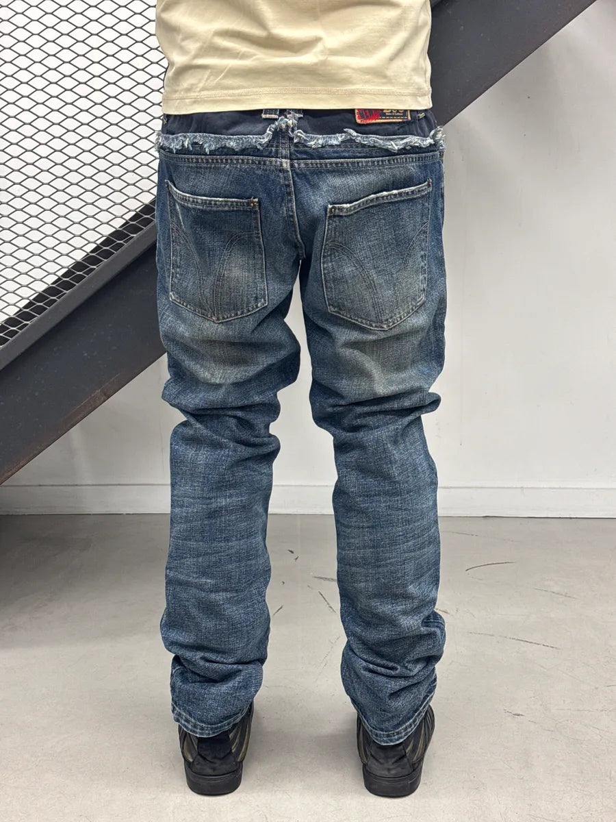 SS2006 Dolce & Gabbana Blue Denim Frayed Waistband Distressed Low Rise Jeans xwmUVzQP 3