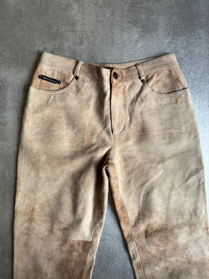 2000s Dolce & Gabbana Beige Leather Marble Pants (XS/S) - 3