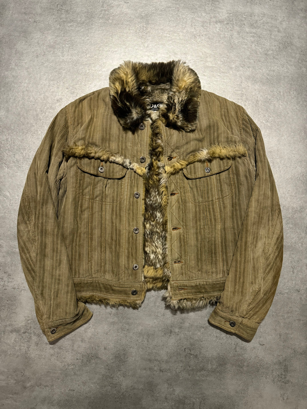 FW2001 Dolce & Gabbana Fur Corduroy Striped Jacket (L) - 5