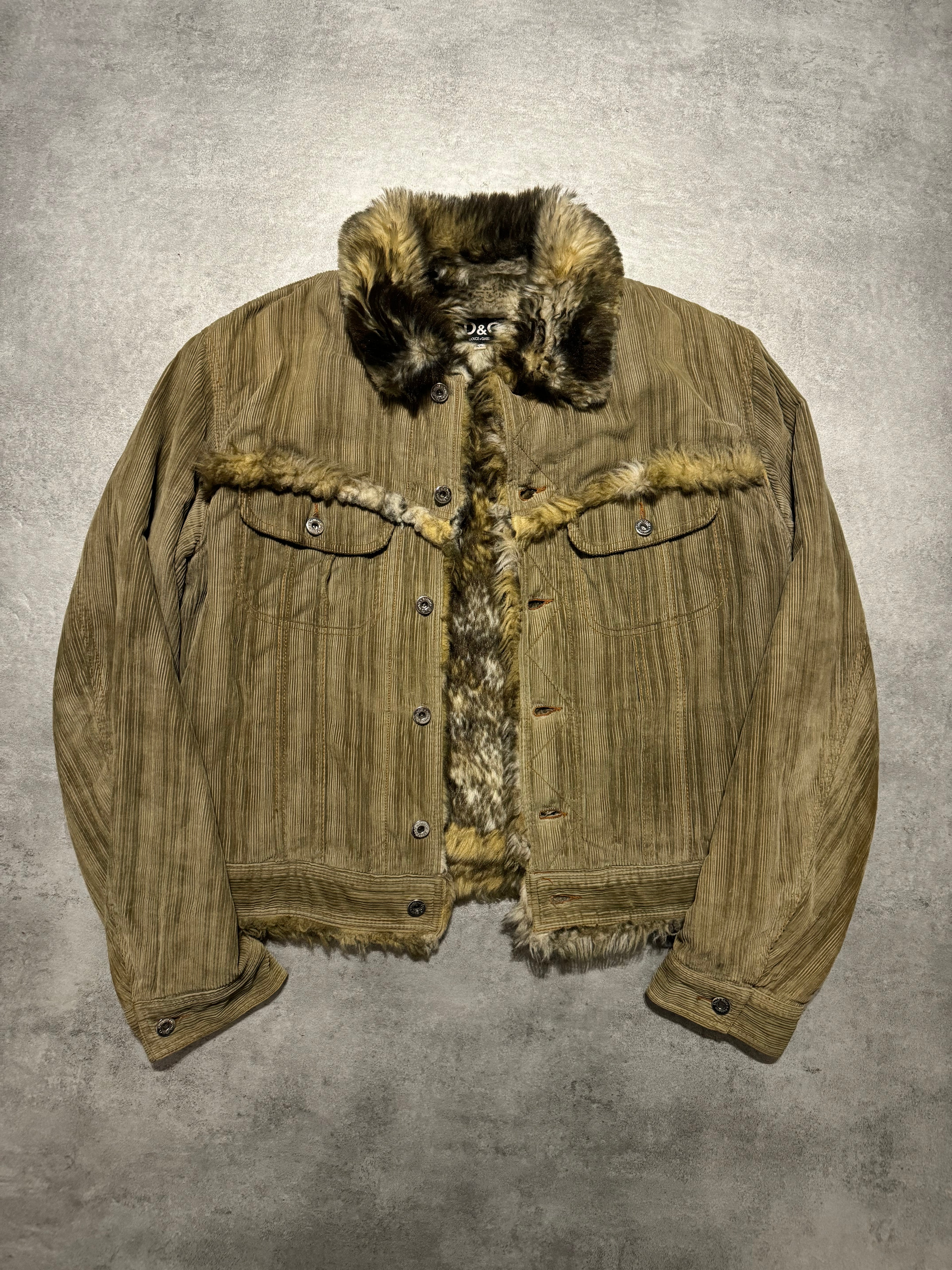 FW2001 Dolce & Gabbana Fur Corduroy Striped Jacket (L) - 5