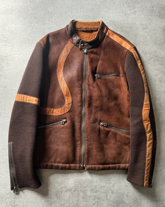 1980s Hugo Boss Brown Hybride Racing Leather Jacket (M) - 1