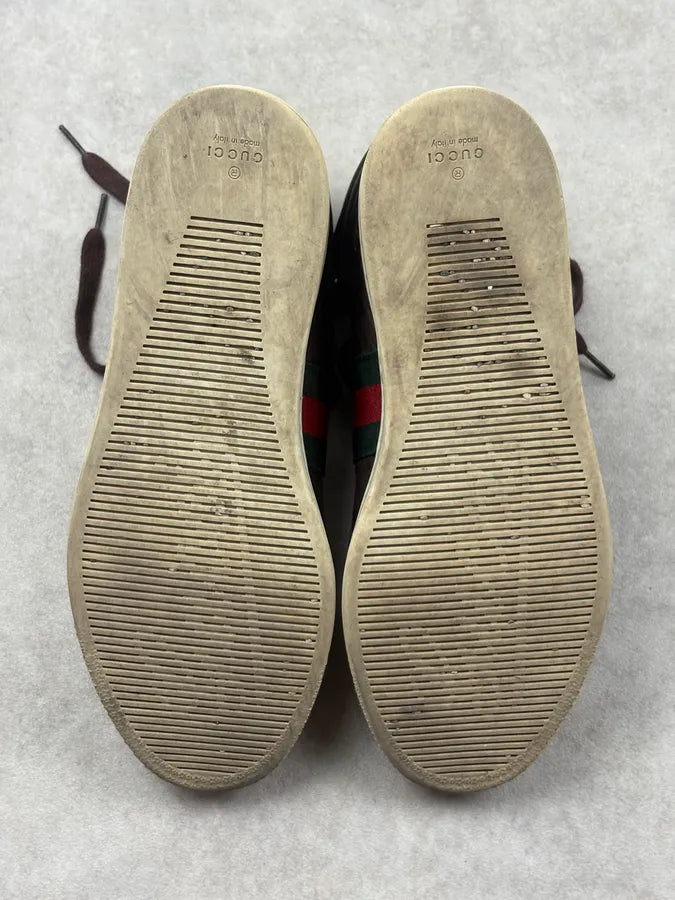 Gucci Brown Leather Monogram High Top Sneakers cEFfFJC 7