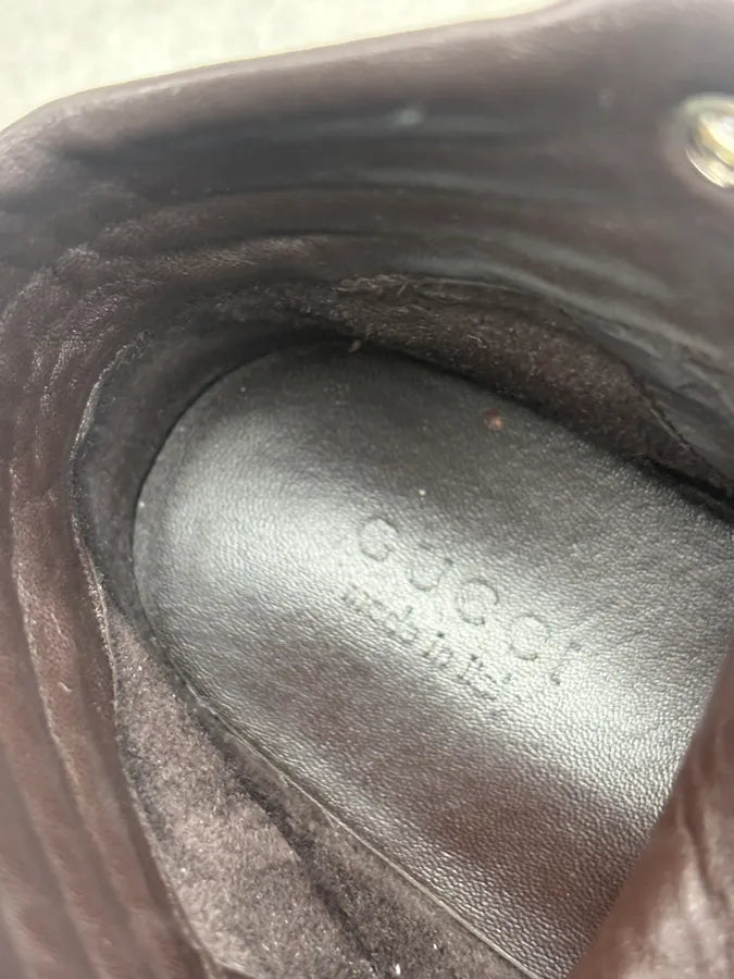 Gucci Brown Leather Monogram High Top Sneakers cEFfFJC 8