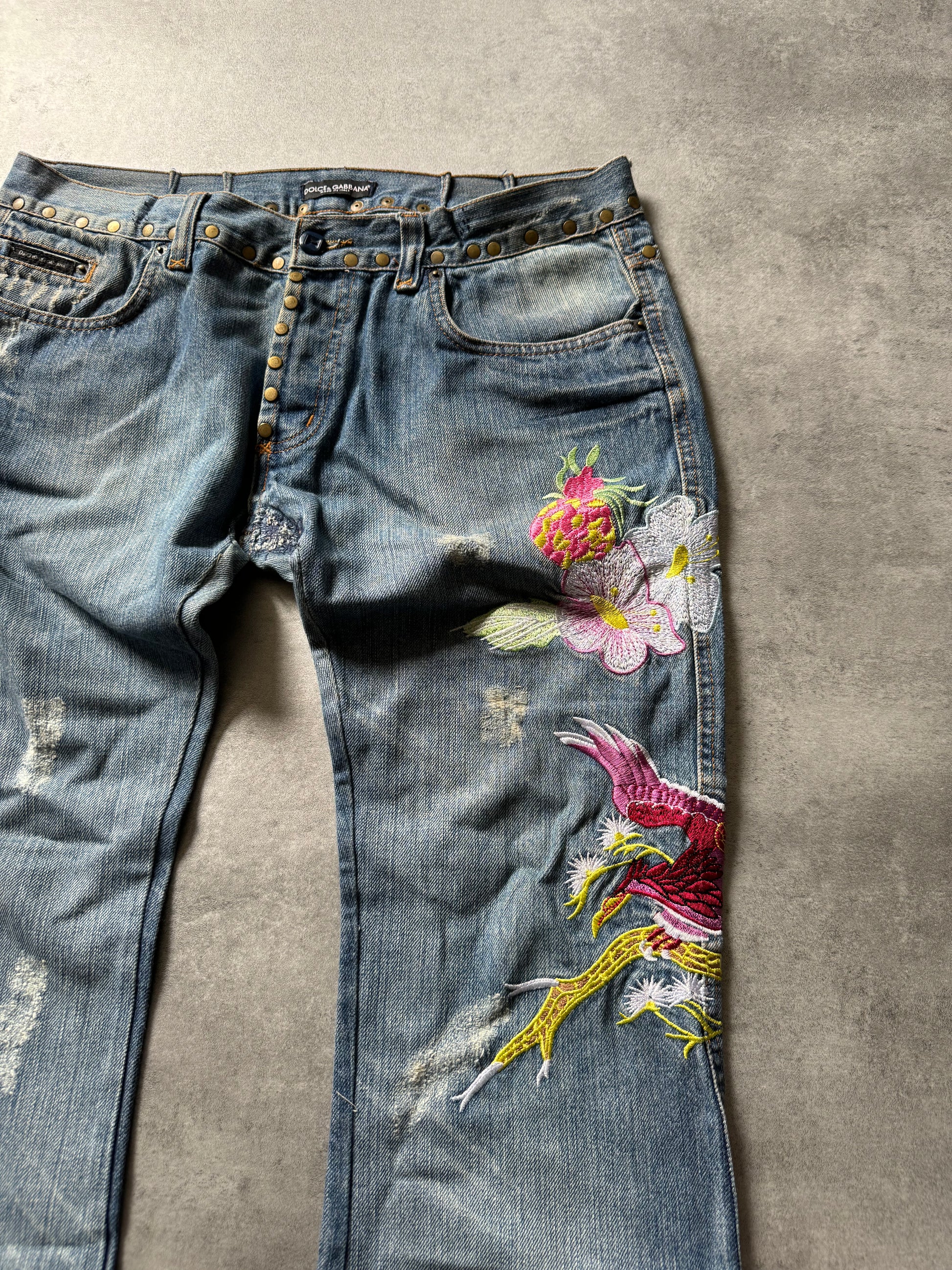 SS2006 Dolce & Gabbana Hawaii Embroideries Denim Jeans (S) - 8