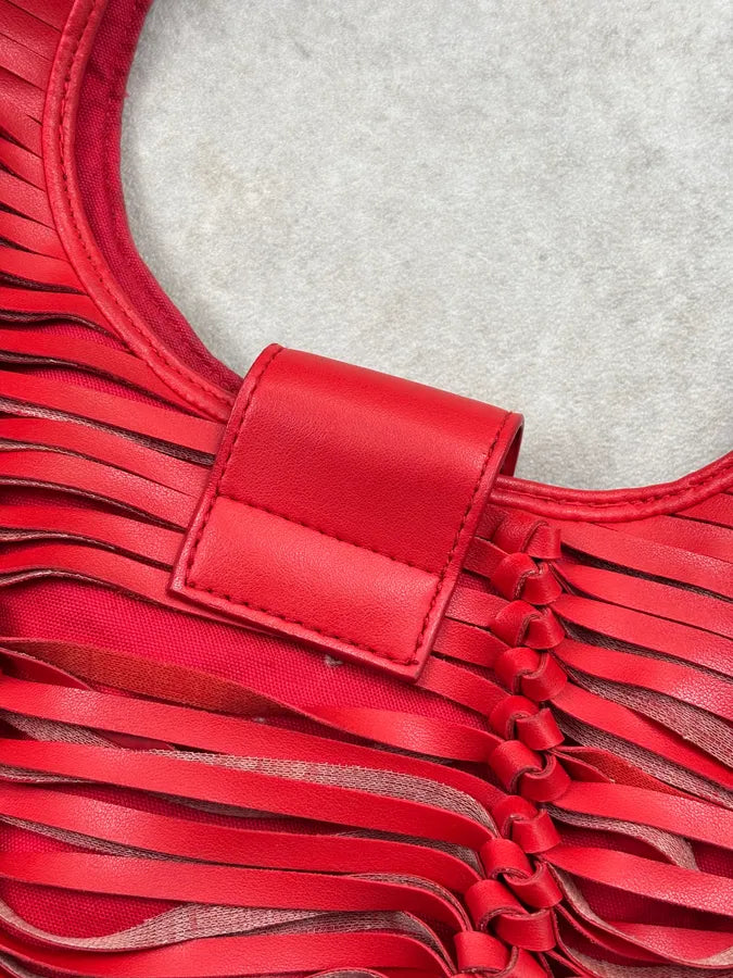 Armani Red Leather Ruched Relief Shoulder Bag cPLuwEG 11