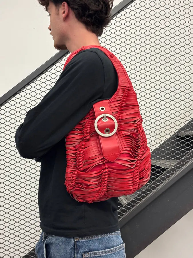 Armani Red Leather Ruched Relief Shoulder Bag cPLuwEG 2