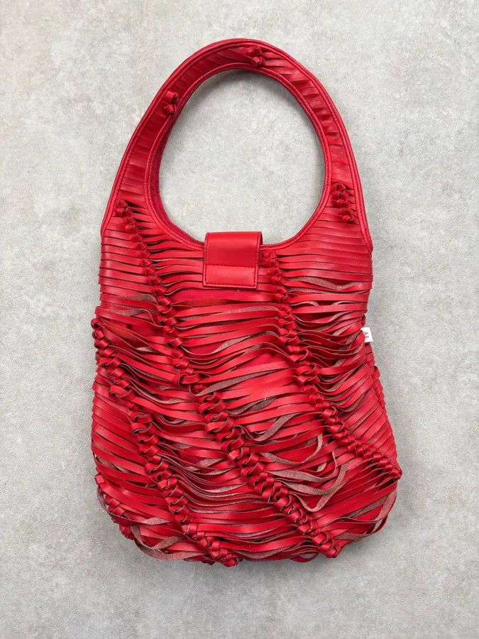 Armani Red Leather Ruched Relief Shoulder Bag cPLuwEG 8