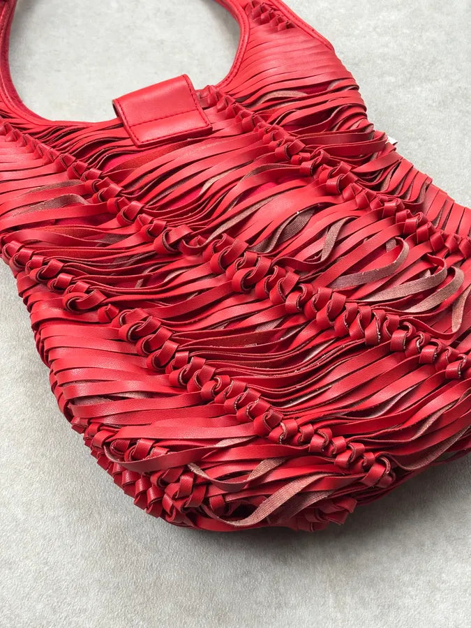 Armani Red Leather Ruched Relief Shoulder Bag cPLuwEG 12