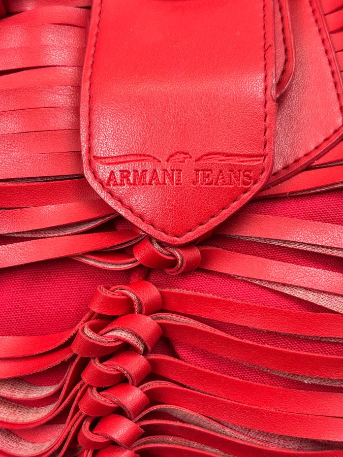 Armani Red Leather Ruched Relief Shoulder Bag cPLuwEG 5