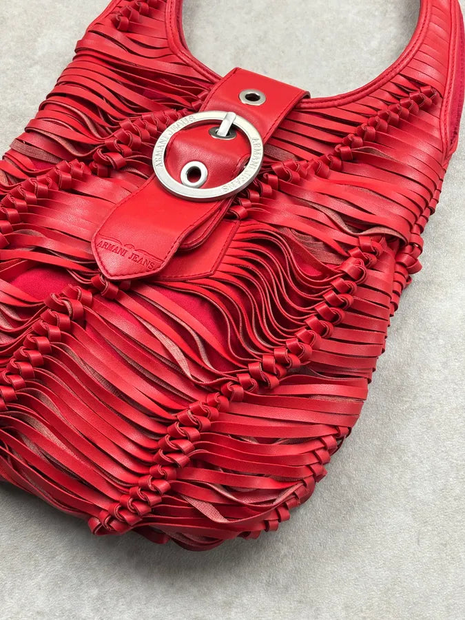 Armani Red Leather Ruched Relief Shoulder Bag cPLuwEG 4