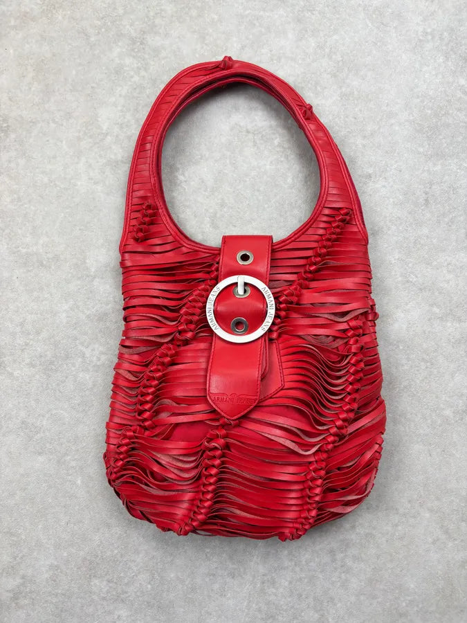 Armani Red Leather Ruched Relief Shoulder Bag cPLuwEG 0