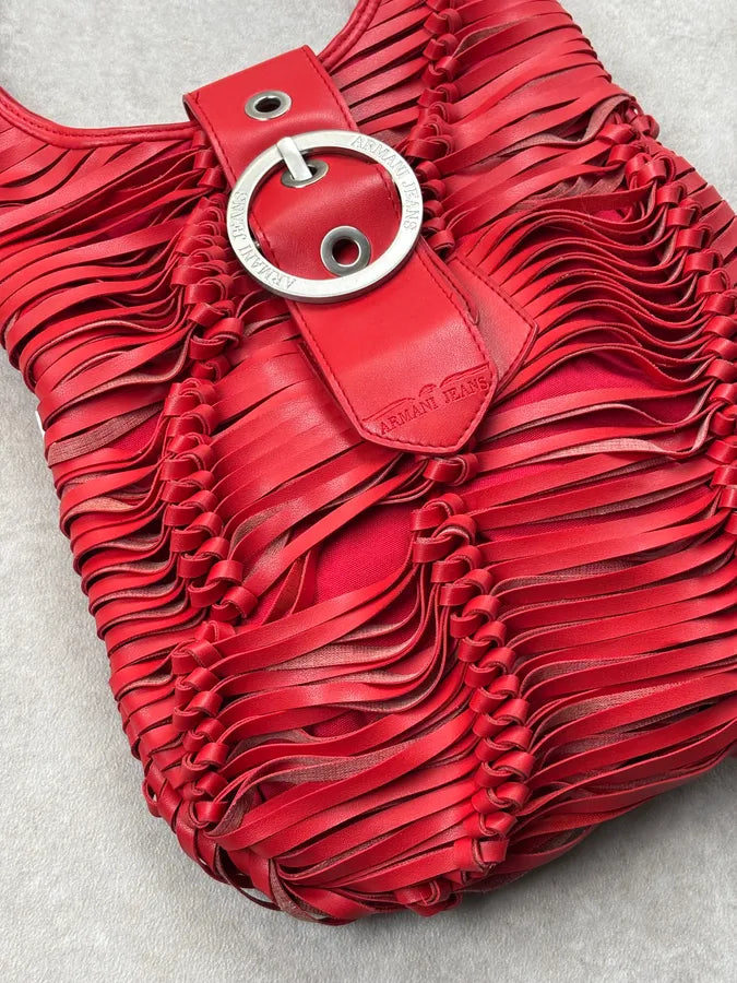 Armani Red Leather Ruched Relief Shoulder Bag cPLuwEG 3