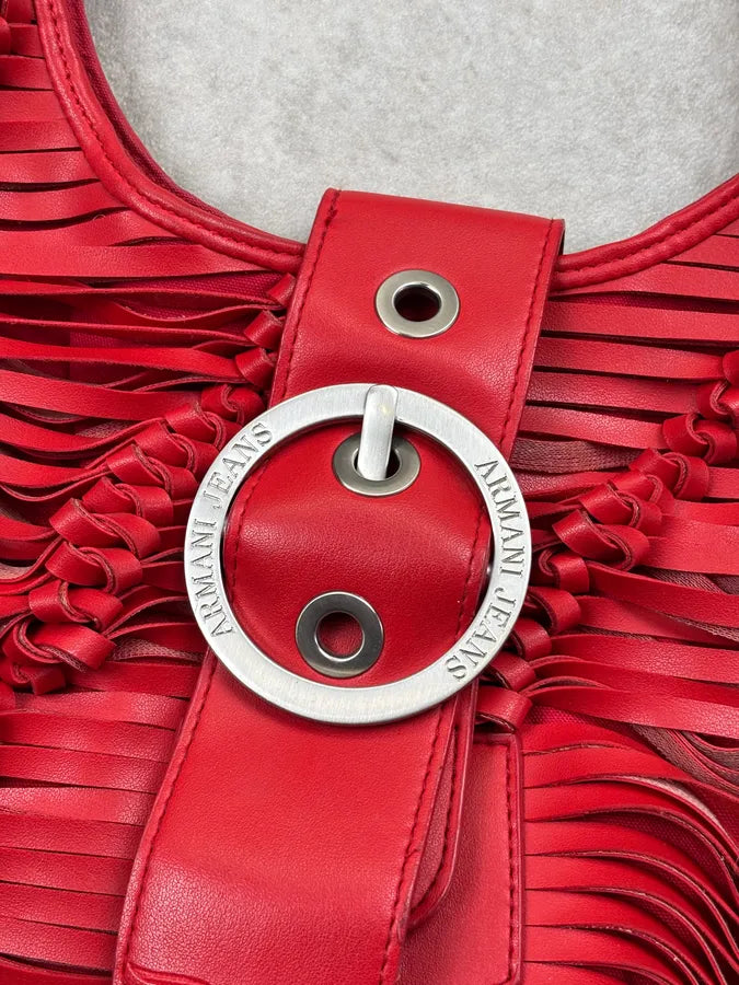 Armani Red Leather Ruched Relief Shoulder Bag cPLuwEG 6