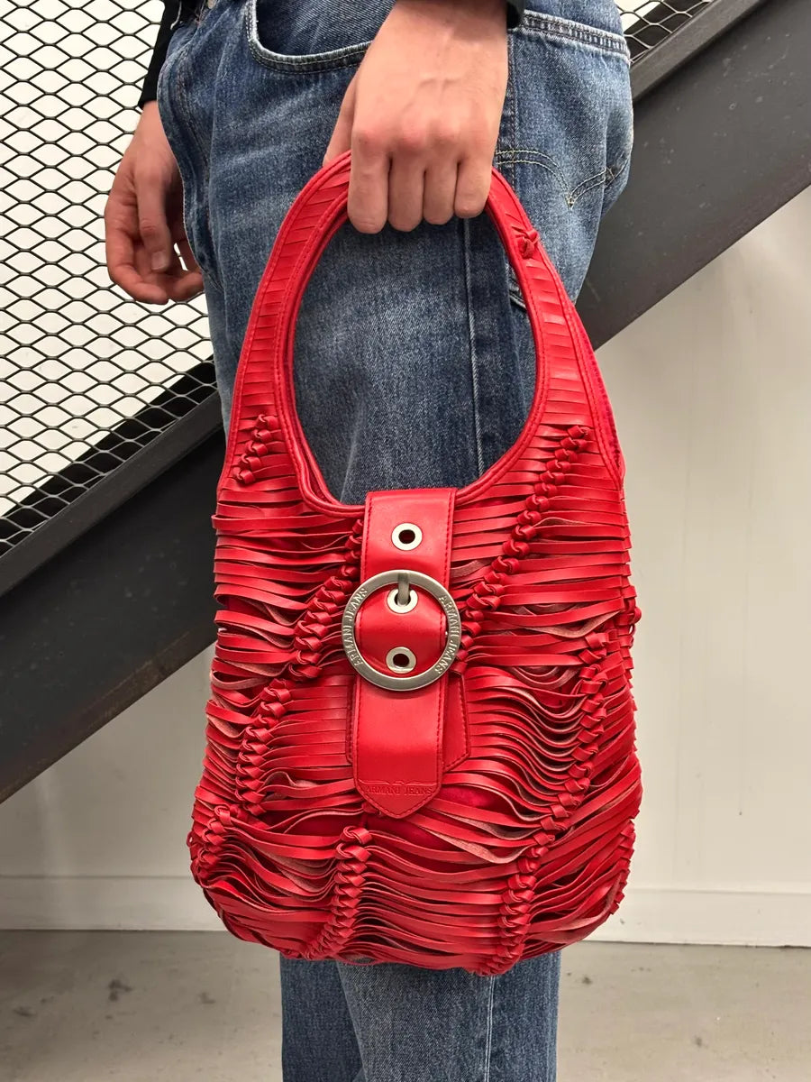 Armani Red Leather Ruched Relief Shoulder Bag cPLuwEG 1