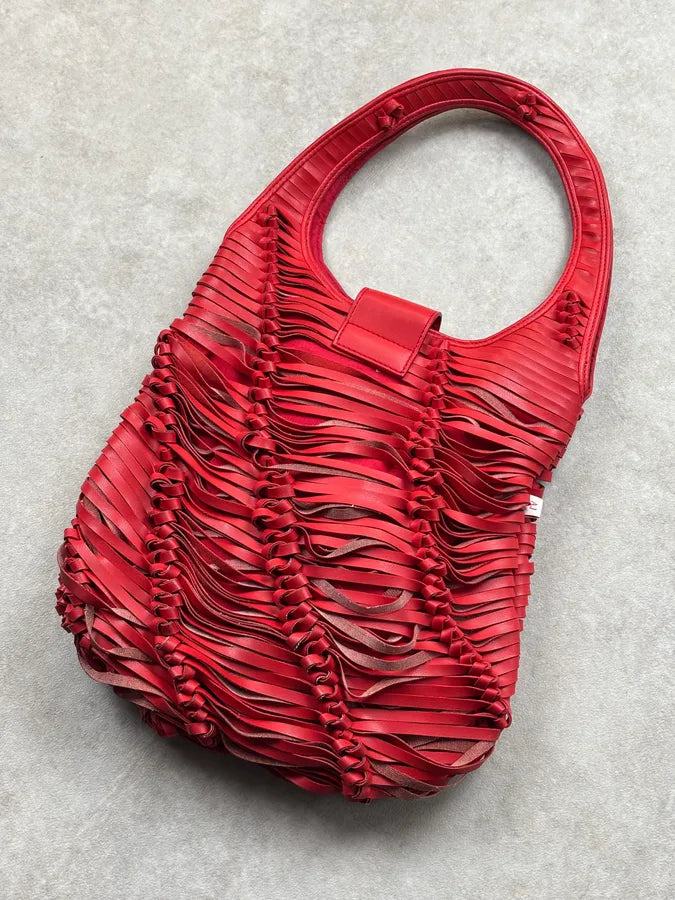 Armani Red Leather Ruched Relief Shoulder Bag cPLuwEG 9