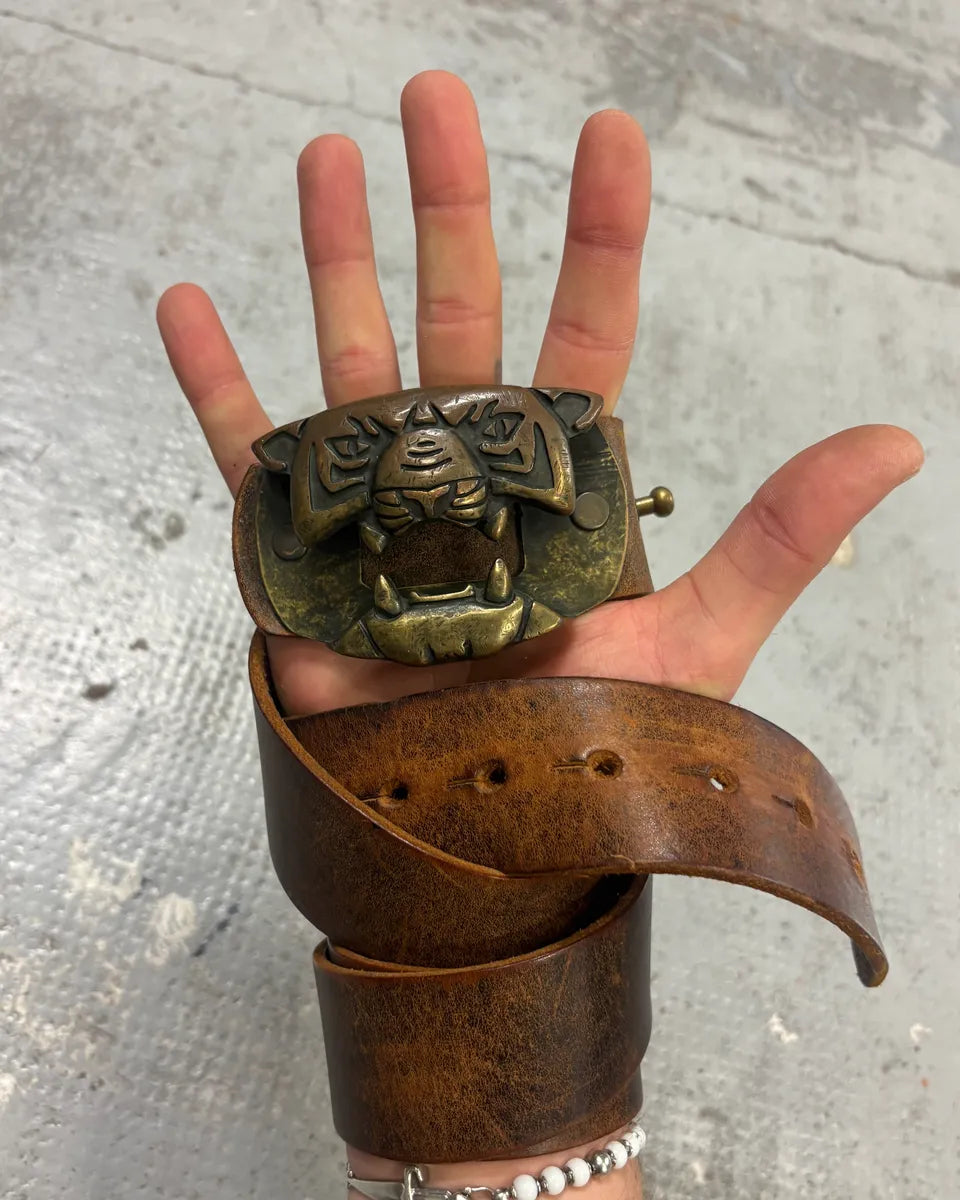 Diesel Cognac Leather Tiger Buckle Belt OVZvuBq 1
