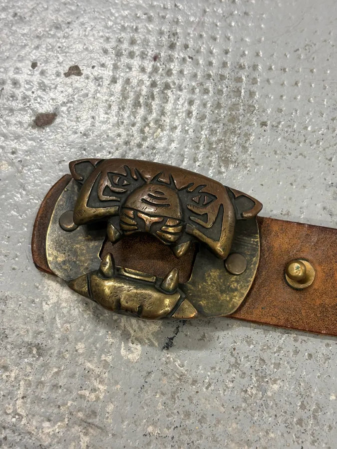 Diesel Cognac Leather Tiger Buckle Belt OVZvuBq 2