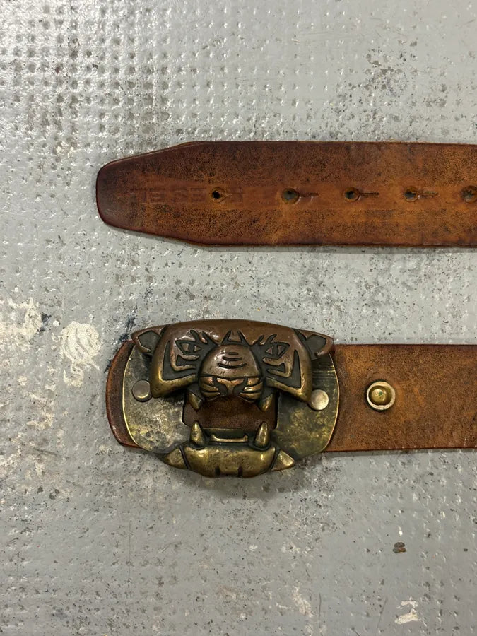 Diesel Cognac Leather Tiger Buckle Belt OVZvuBq 3