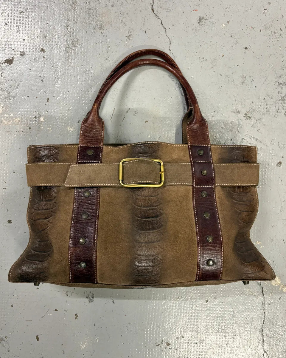 2000s Dolce & Gabbana Brown Leather Python Effect Handle Bag SjMIxON 0