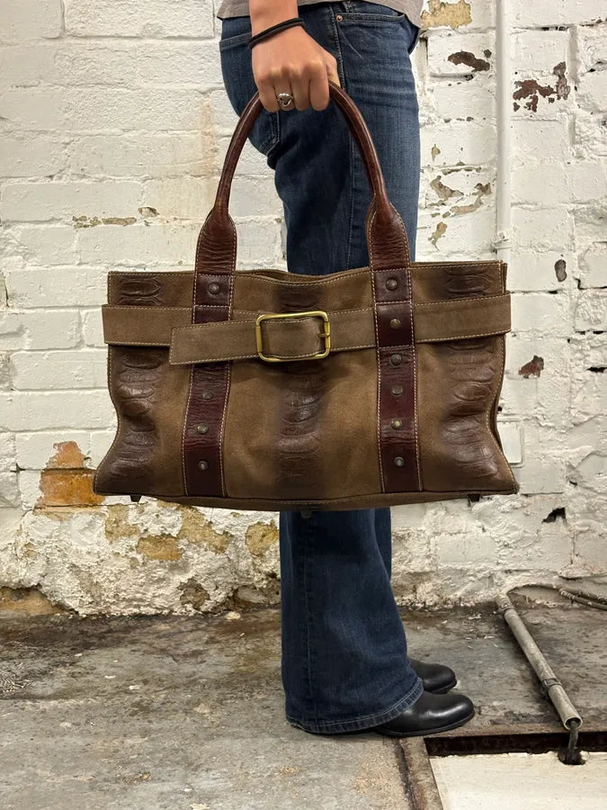 2000s Dolce & Gabbana Brown Leather Python Effect Handle Bag SjMIxON 1
