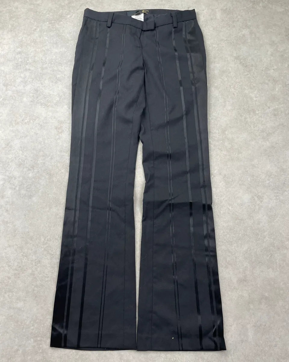 AW2005 Cavalli Black Cotton Pinstriped Tailored Flared Pants YWxJqqE 0