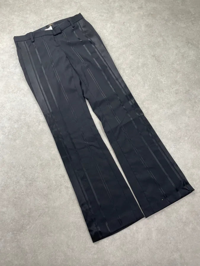 AW2005 Cavalli Black Cotton Pinstriped Tailored Flared Pants YWxJqqE 2