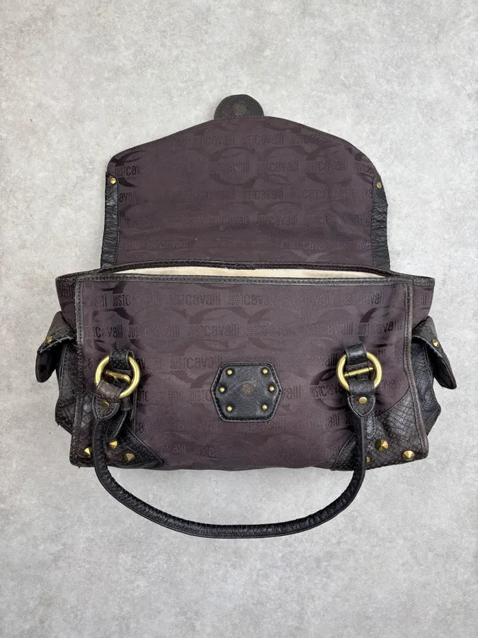 2000s Cavalli Brown Python Embossed Leather Shoulder Bag ftYRLRw 12