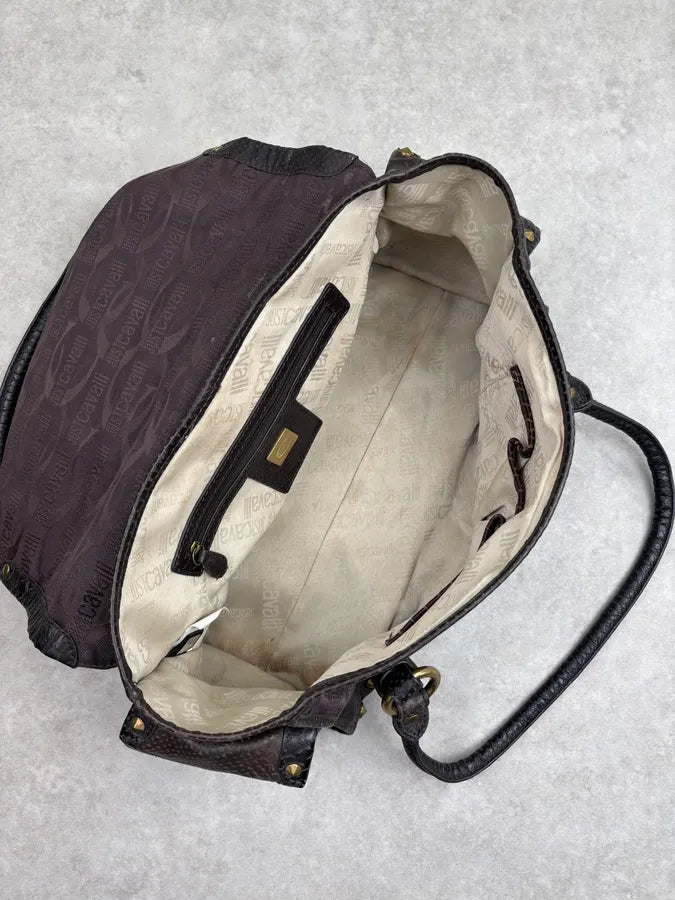 2000s Cavalli Brown Python Embossed Leather Shoulder Bag ftYRLRw 13