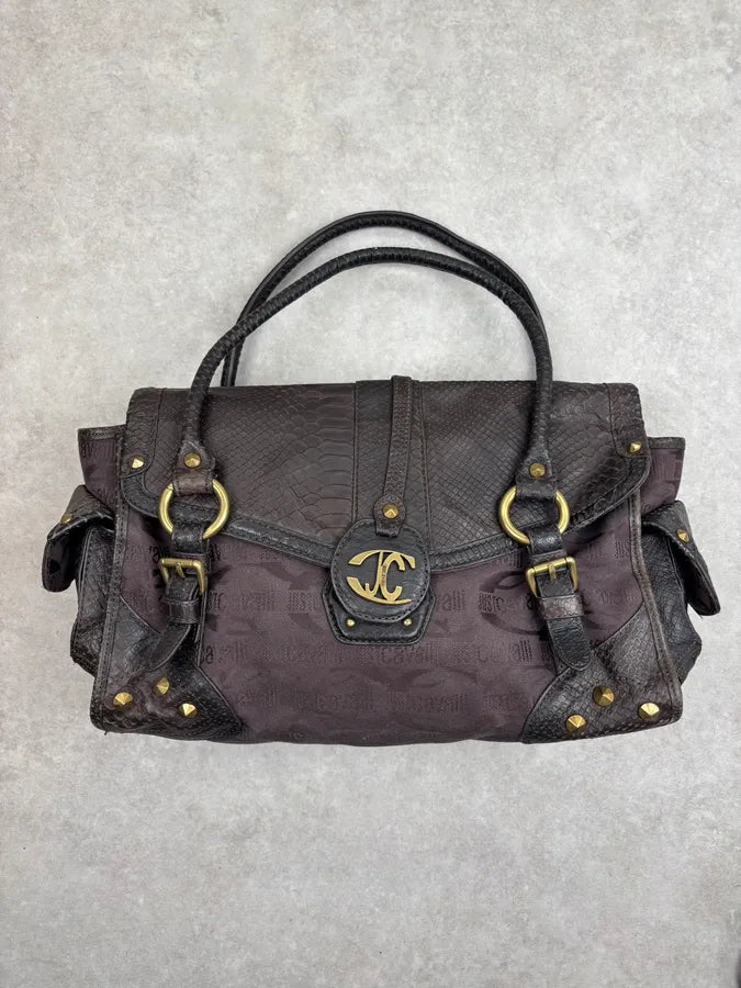 2000s Cavalli Brown Python Embossed Leather Shoulder Bag ftYRLRw 3