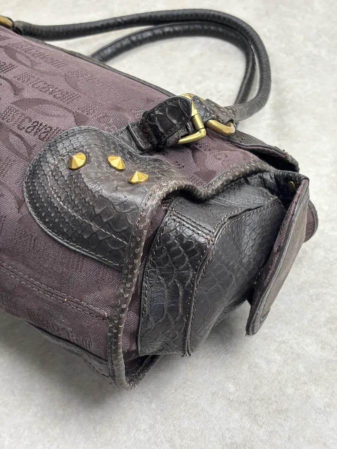 2000s Cavalli Brown Python Embossed Leather Shoulder Bag ftYRLRw 11
