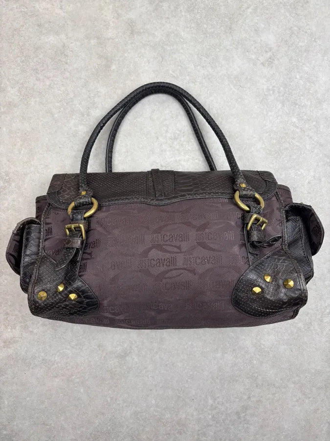 2000s Cavalli Brown Python Embossed Leather Shoulder Bag ftYRLRw 7