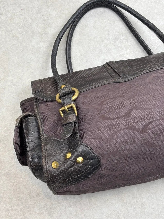2000s Cavalli Brown Python Embossed Leather Shoulder Bag ftYRLRw 8
