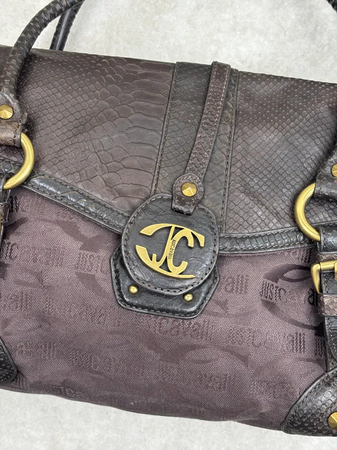 2000s Cavalli Brown Python Embossed Leather Shoulder Bag ftYRLRw 4