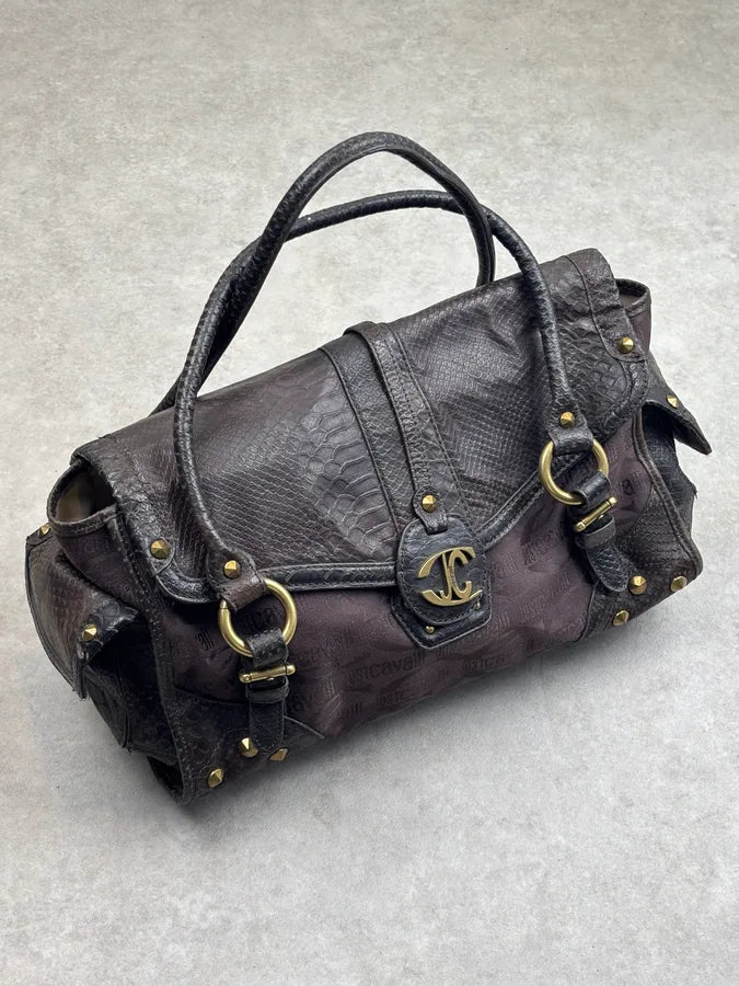 2000s Cavalli Brown Python Embossed Leather Shoulder Bag ftYRLRw 0