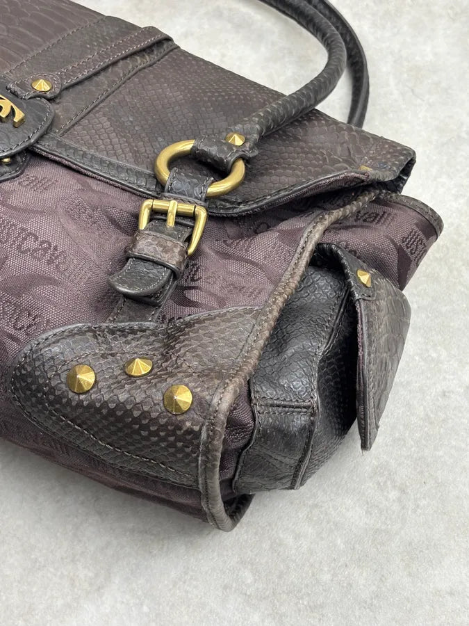2000s Cavalli Brown Python Embossed Leather Shoulder Bag ftYRLRw 6