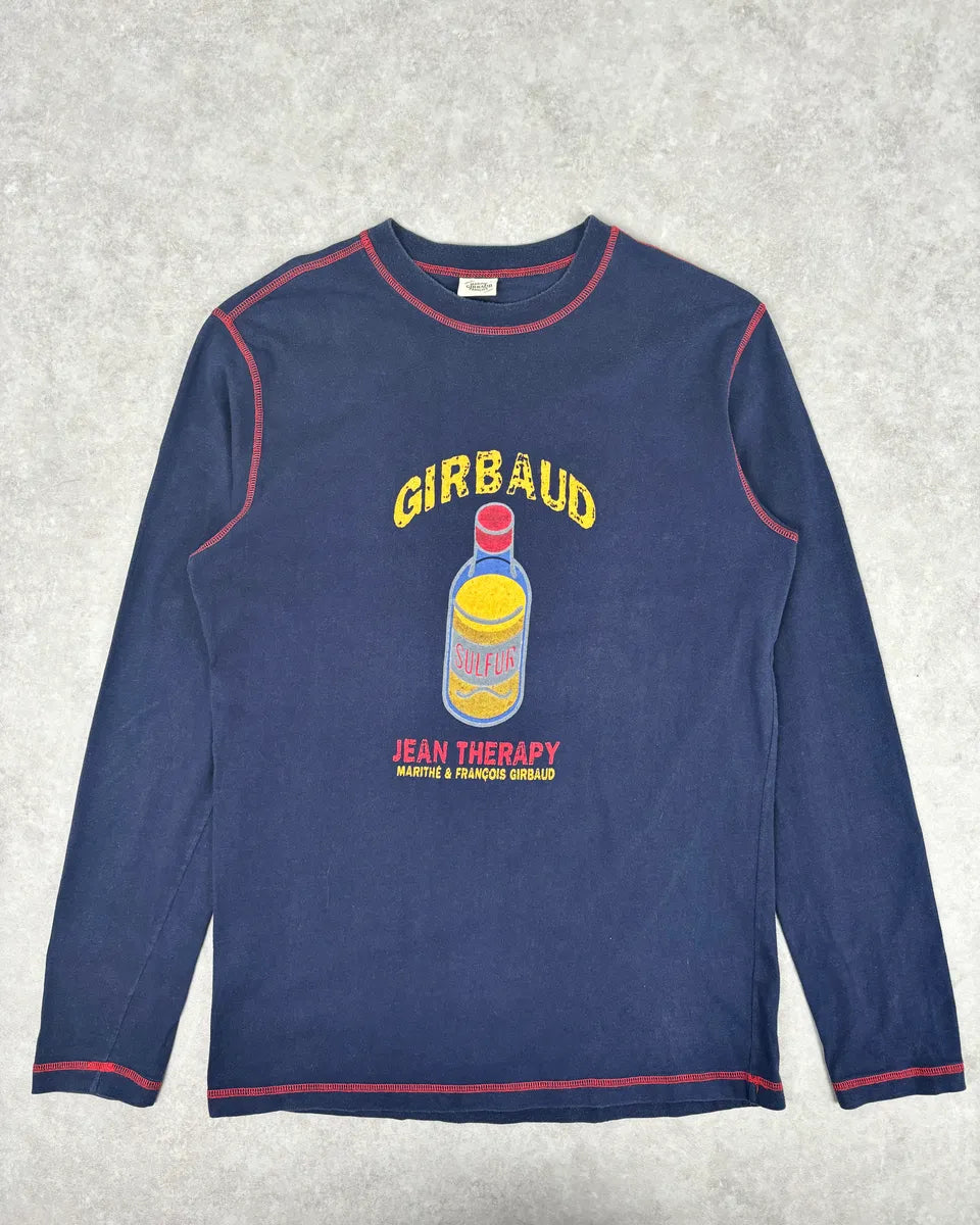 2000s Marithé + François Girbaud Navy Longsleeve Bottle Print T-Shirt tnTkiwz 0